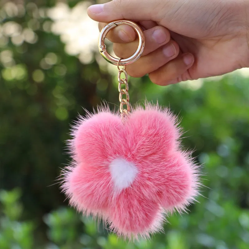 Новый норковый брелок в виде цветка милый меховой для ключей с монстром сумка