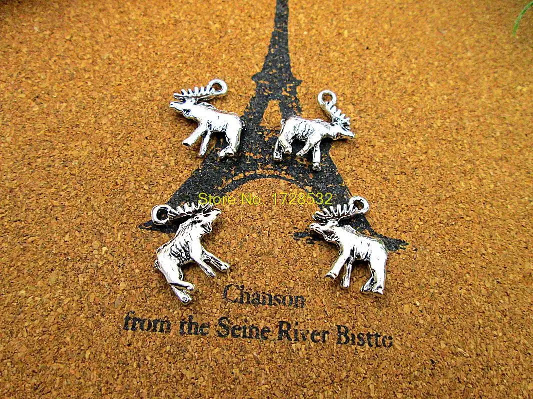 

25 шт. Moose амулеты серебристого оттенка Подвески в виде оленя 22X22mm