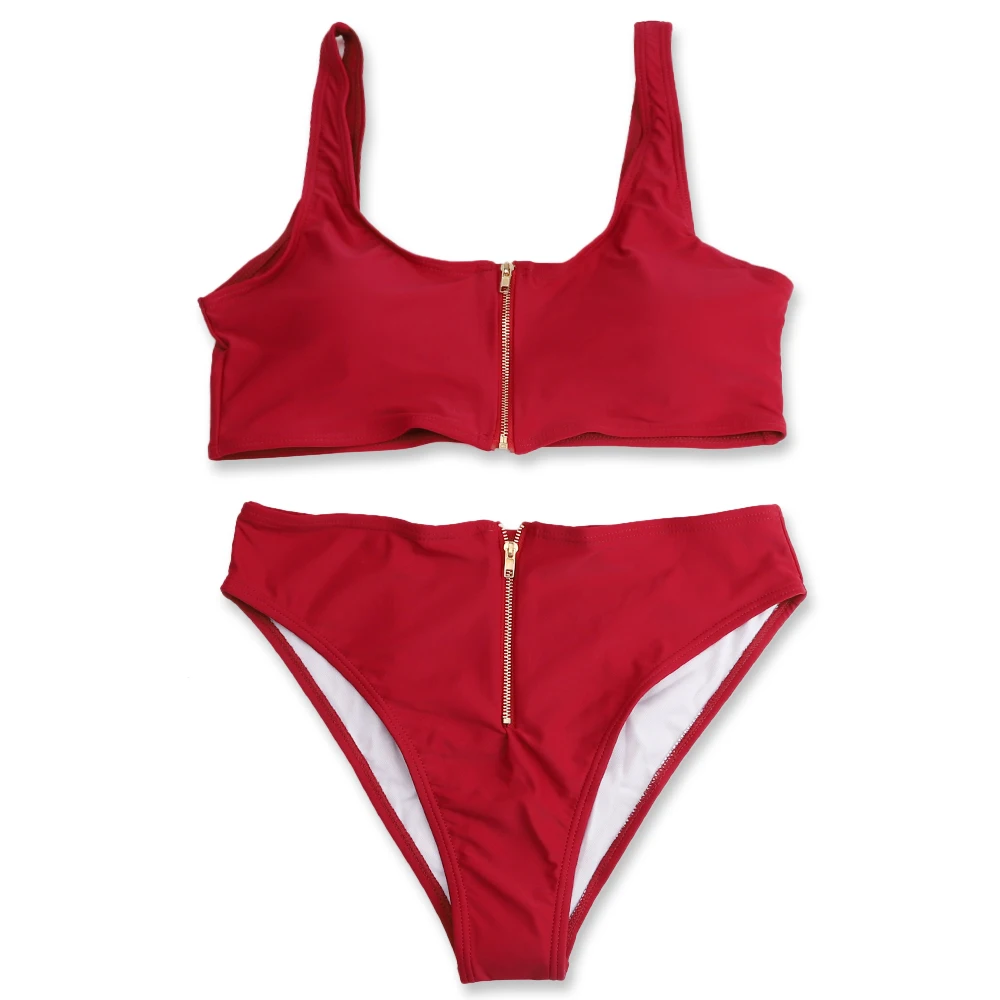 Women's High Cut Leg Zipper Bikini Set Sexy Brazilian Thong Swimwear Summer Beach Shaping Straps Swimsuit Female Bathing Suit |