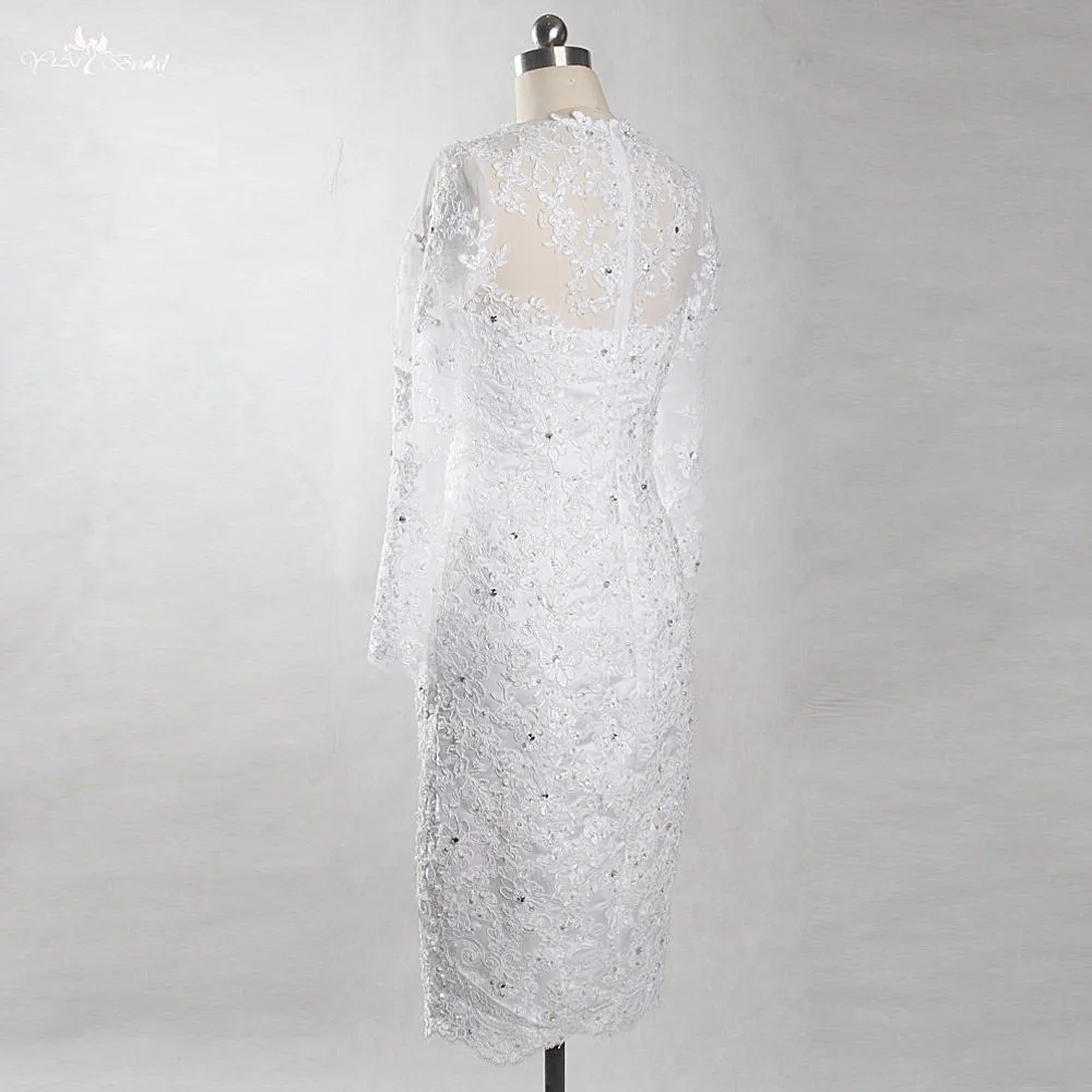 RSW1422 Yiaibridal Фото работы белое кружевное платье с длинным рукавом и о вырезом|lace short