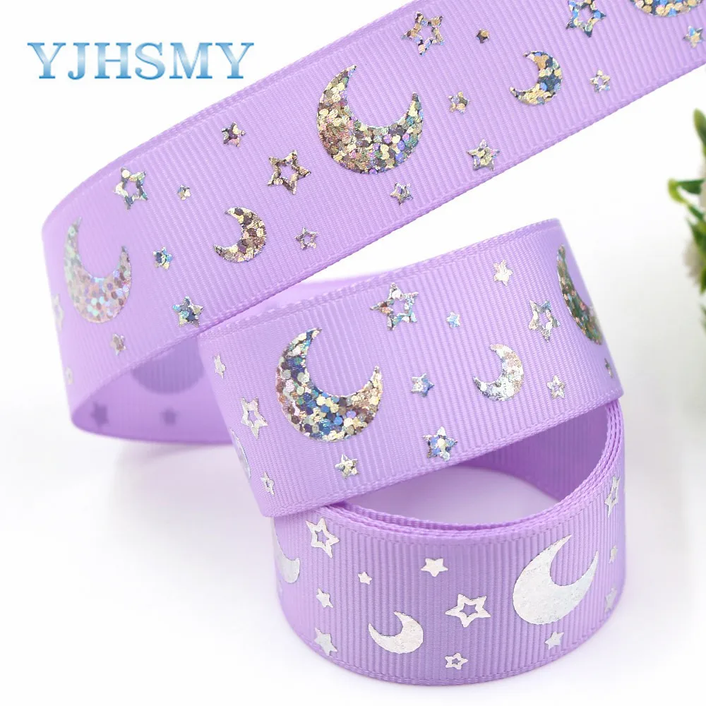 YJHSMYI-19430-1134 25 мм 10 ярдов Лазерная Серебряная Звезда Луна печать grosgrain лента DIY