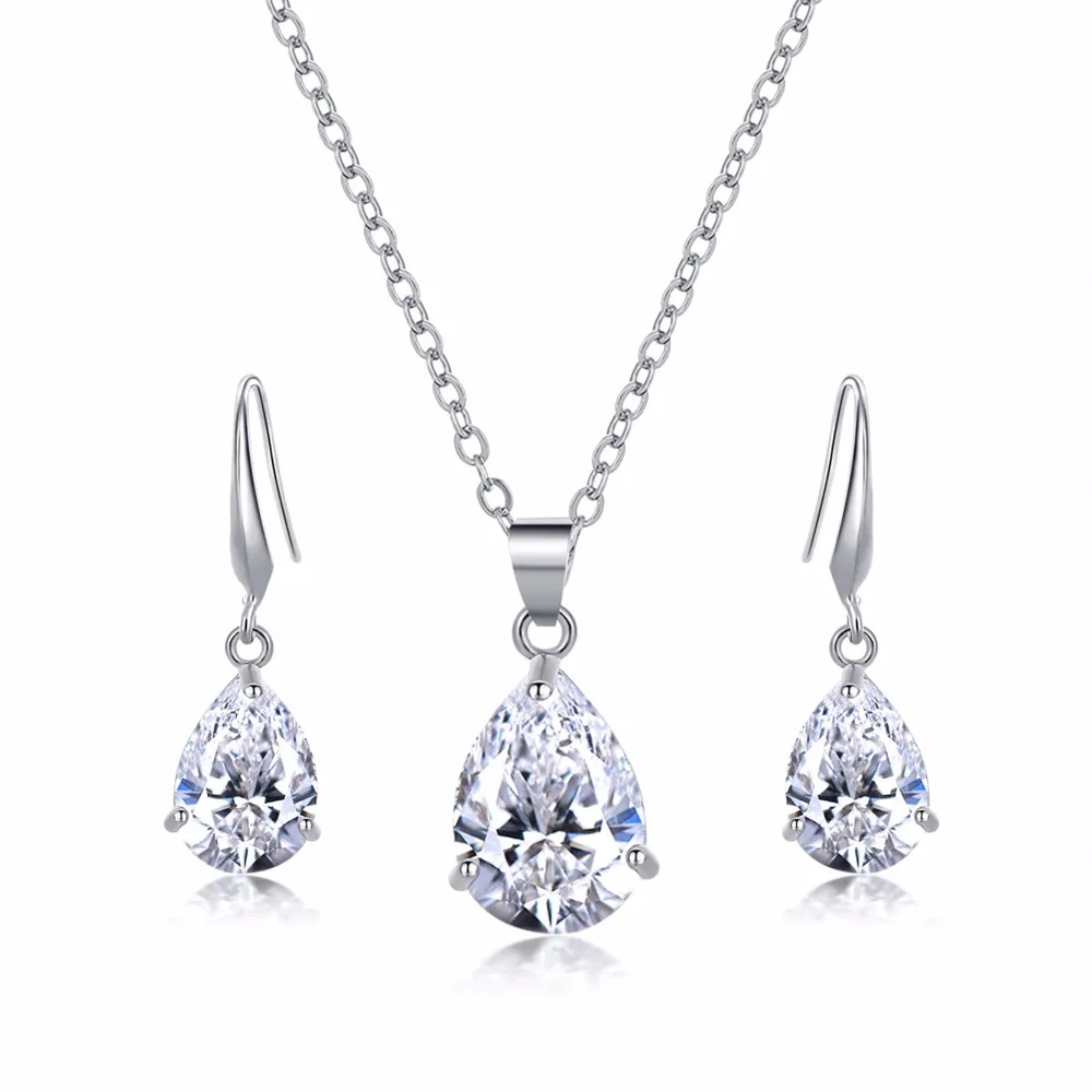 Комплект из колье и серёг серебристого цвета с фианитом|set necklace|set necklace earringnecklace