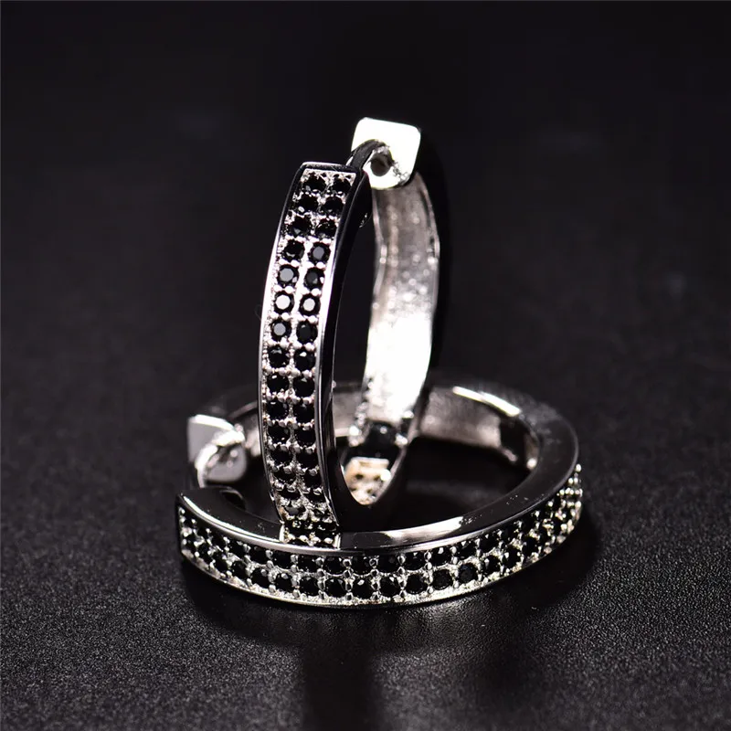 Женские классические серьги-кольца BUDONG черные серьги с кристаллами из фианита
