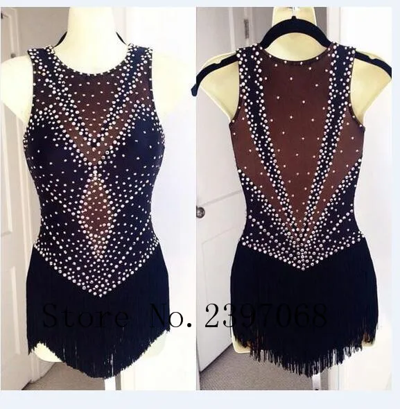 Black Ice Skating Dress for Competition Custom Figure Skating Dresses No Sleeves Ice Skating Dress Women Cloting Ice Skating B21