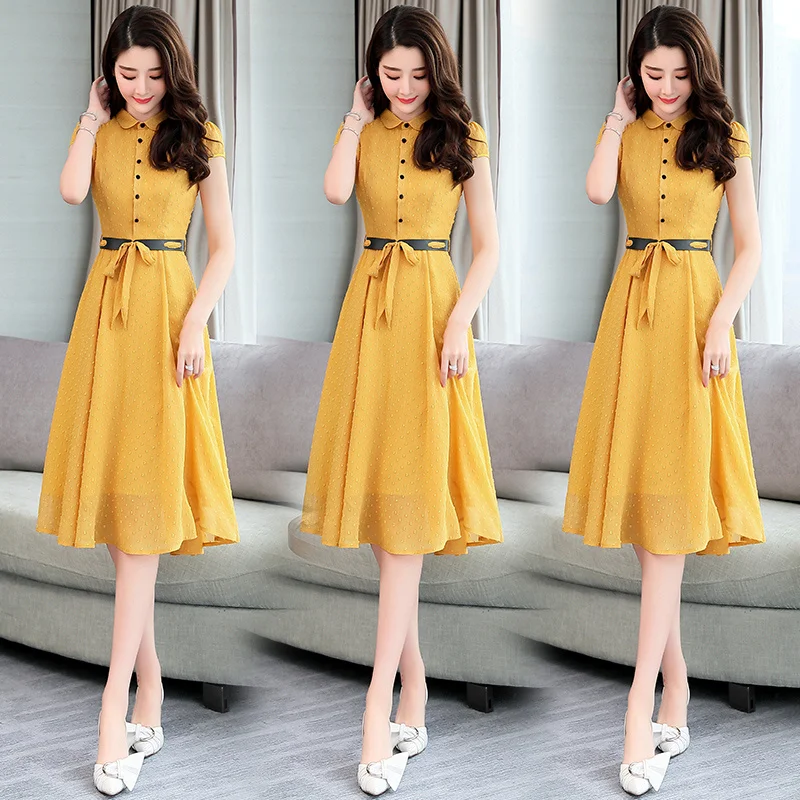 

Шифоновое летнее платье без рукавов с поясом, женское офисное платье, женские платья с отложным воротником, Vestido De Festa Vestidos