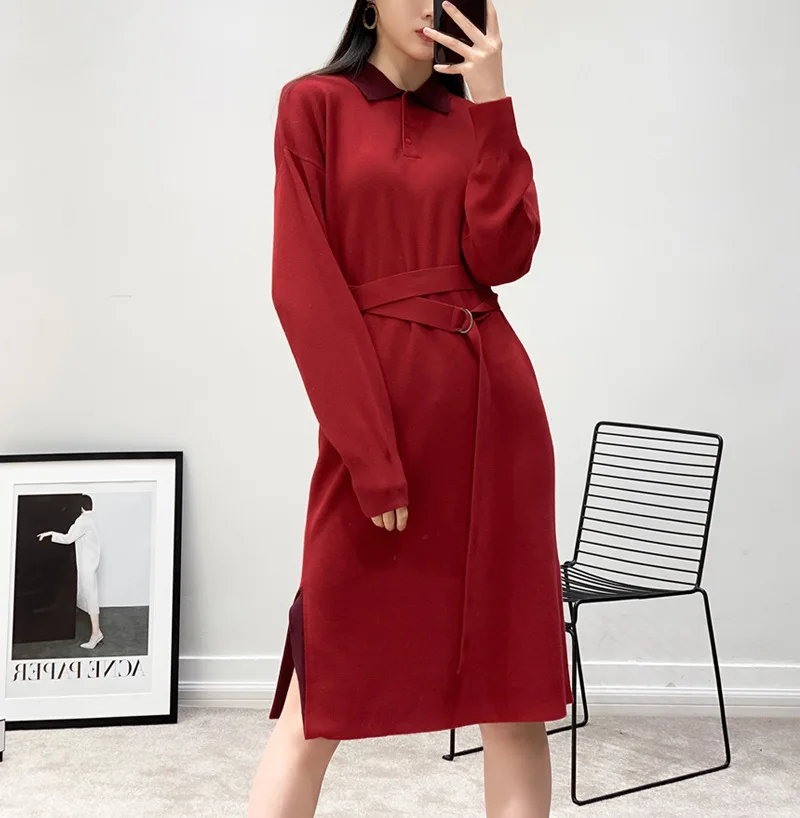 Женское трикотажное платье трапециевидной формы с длинным рукавом из 2019