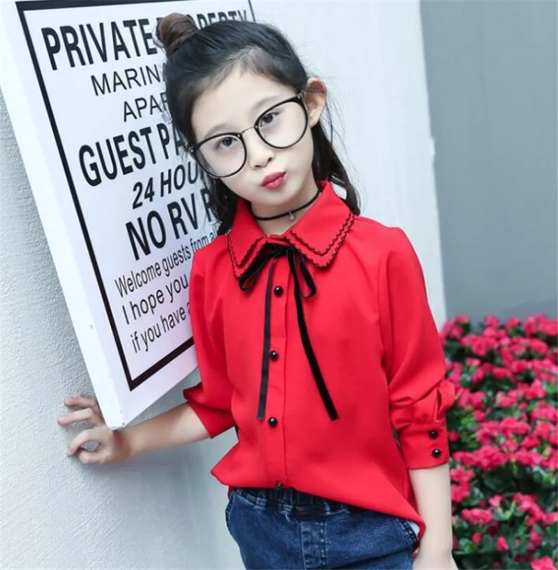 Осень 2017 детская одежда для девочек рубашка с длинным рукавом и бантом принцессы