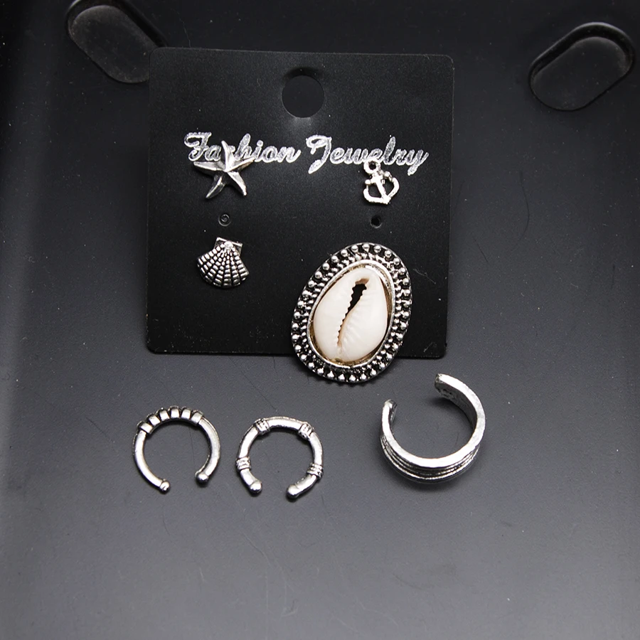 Tenande 7 пар/компл. Винтаж панк большой гребешок звезды Якорь Shell капли воды клип