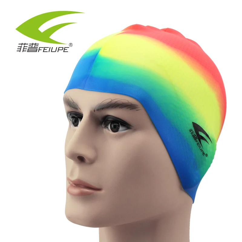 redyellowblue Силиконовая шапочка для плавания Резиновые Шапочки для бассейна длинные волосы водонепроницаемые 3D для бассейна защищают уши плавающие шапки для мужчин женщин и взрослых - Цвет: redyellowblue