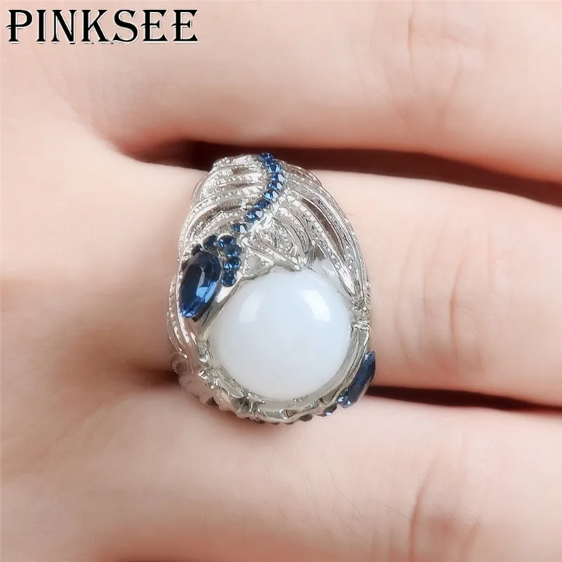 Роскошные кольца PINKSEE серебряного цвета с голубым камнем белые натуральные камни