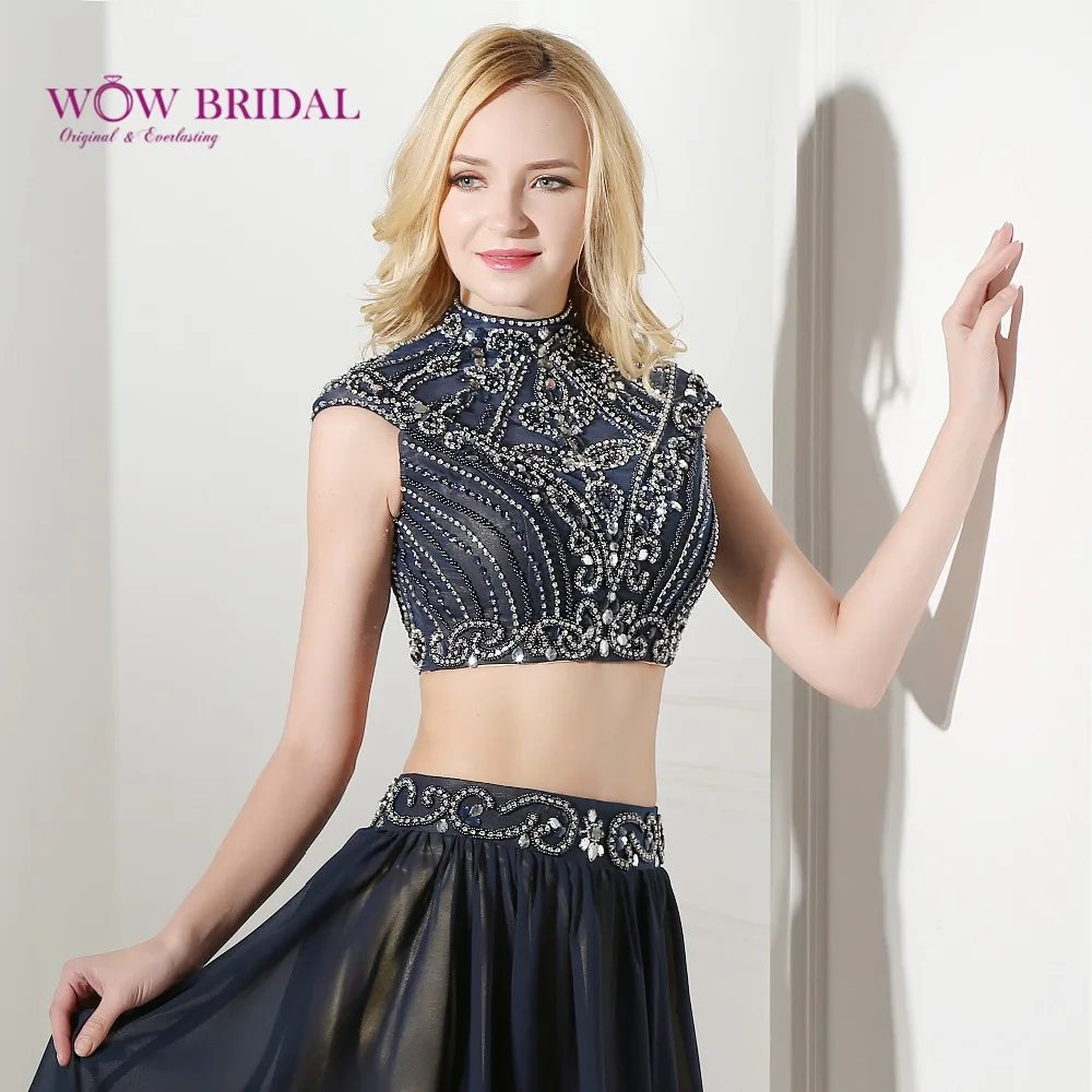 Wowbridal темно синие короткие платья для выпускного вечера 2016 майка обшитая бисером