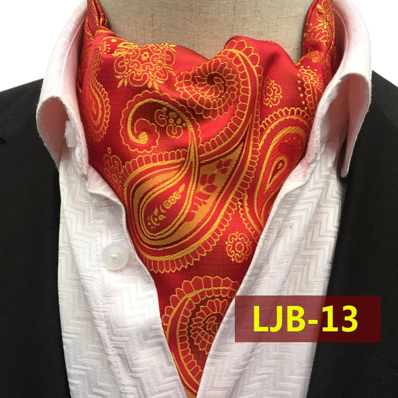 

Fashion Classic Design Ties Luxury Red Fancy Paisely Ascot Stylish British Style Jacquard Woven Ascots for Men