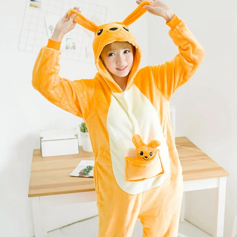 Пижама Kigurumi Kangaroo для женщин зимняя Фланелевая пижама с милыми животными Женский