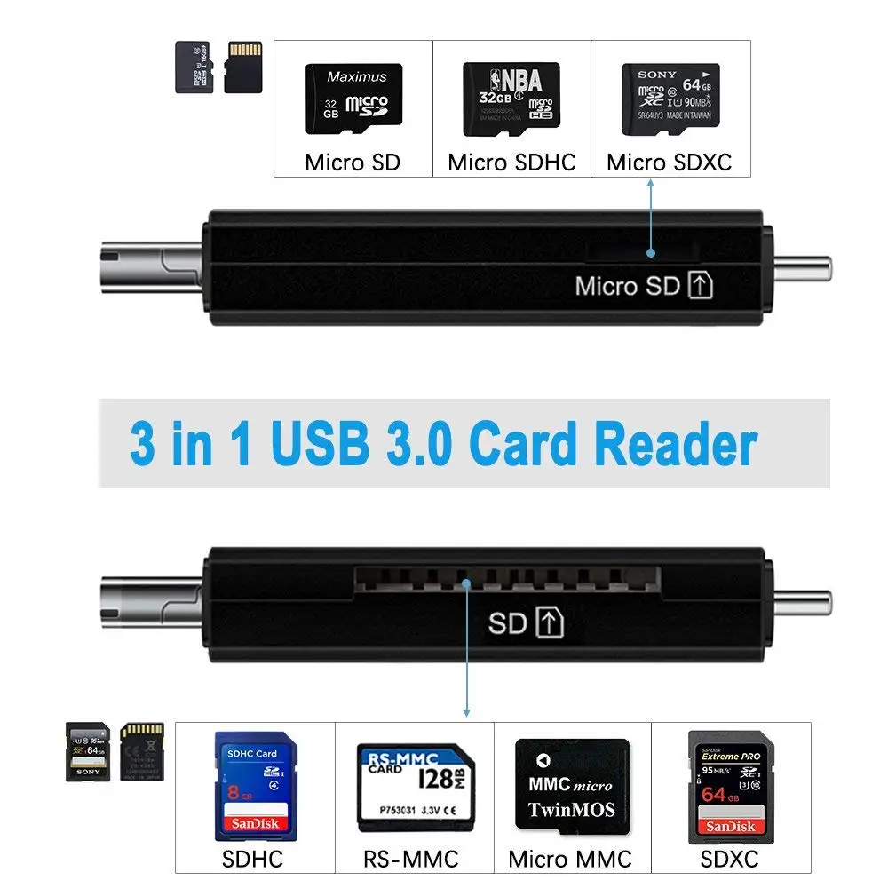 3 в 1 Micro USB к usb type C OTG карта адаптер USB 2,0 считыватель карт памяти для SDXC, SDHC, SD, Micro SD, Micro SDXC, Micro SDHC