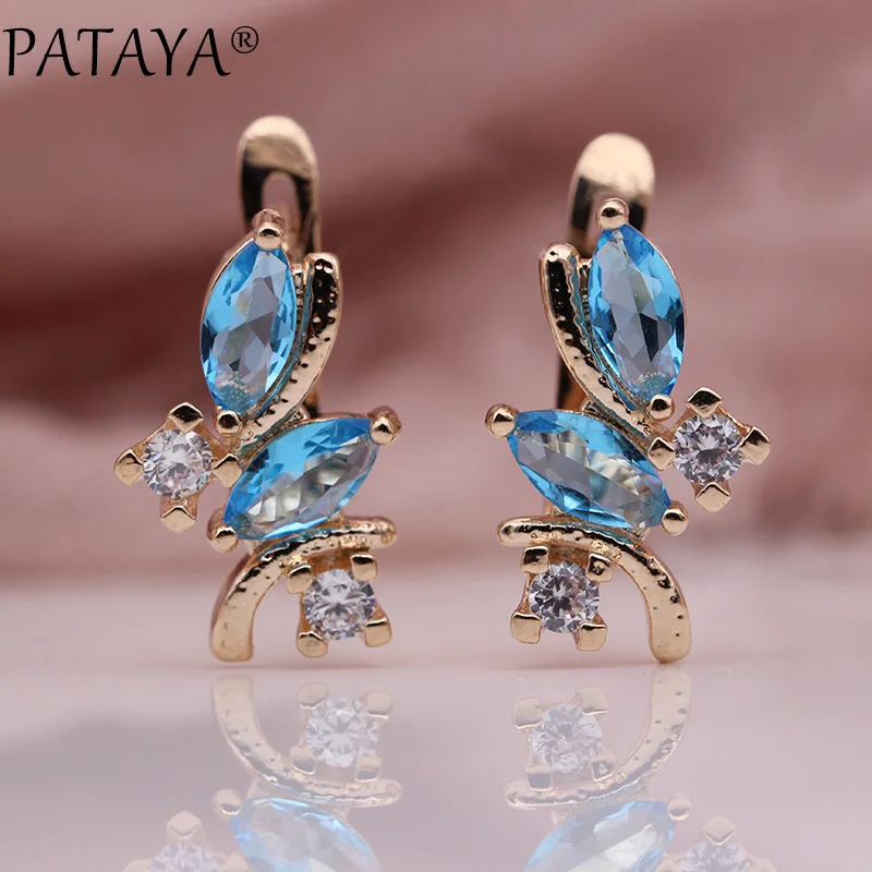 blue PATAYA, новинка 585, серьги из розового золота, индейка, антикварные, женские, модные, милые, Brinco, двойной конский глаз, зеленый, натуральный циркон, свисающие серьги - Окраска металла: blue