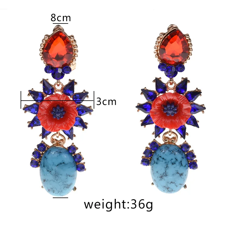 JERPVTE Brand New Colorful Crystal Flower Drop Earrings Women Fashion Big Statement Long Wedding Party Indian Jewelry | Украшения и