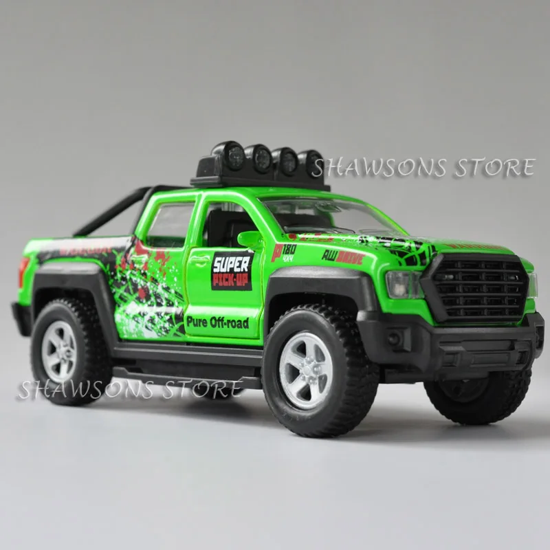 Литая 1:36 Модель автомобиля игрушки Вытяните назад F150 Raptor пикап прицеп кемпер Ван ATV звук и светильник