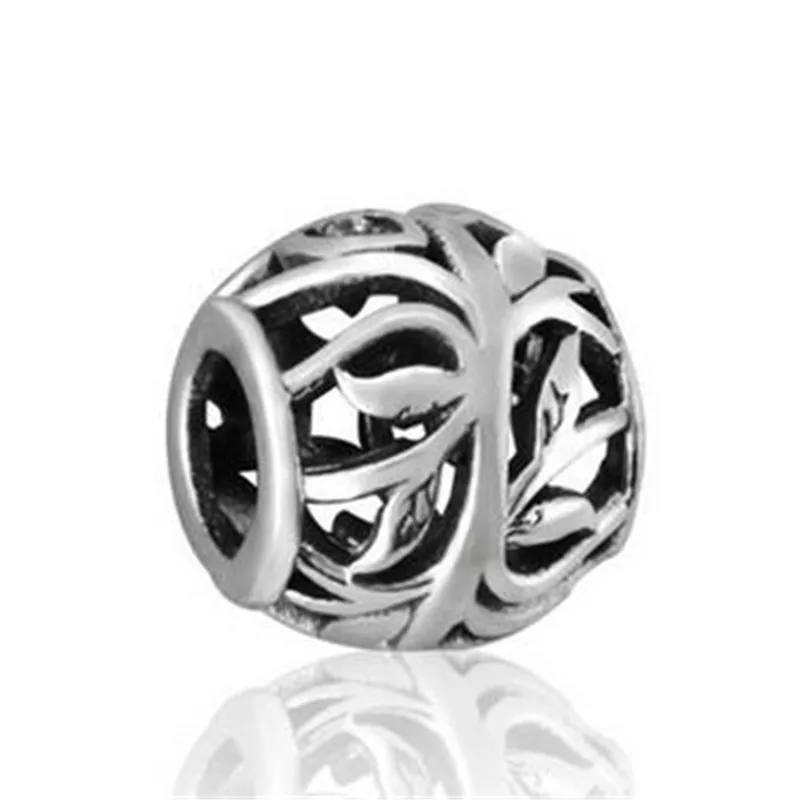 Мода Круглый Выдалбливают Шарм Бисер 925 Серебряные Шарики Подходит Европейский