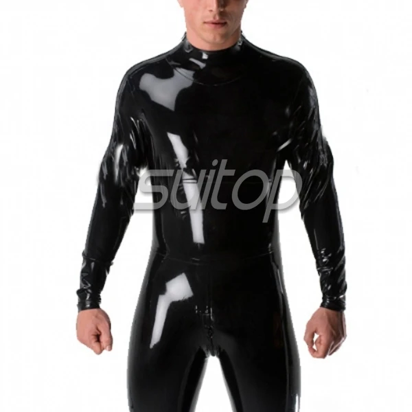 Suitop черный латексный костюм с носками для мужчин резиновый замком|mens latex catsuit|latex