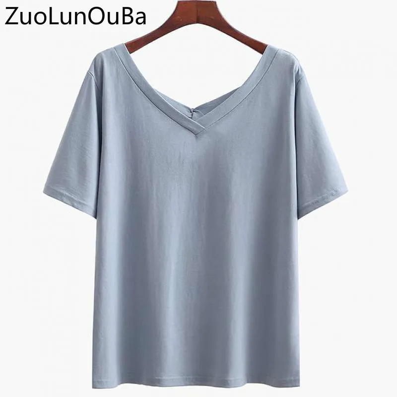 ZuoLunOuBa/2018 летняя модная женская футболка с глубоким v-образным вырезом однотонная