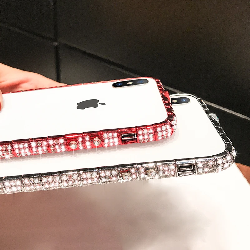 Luxury Bling Diamond Bumper Case For iPhone XS Max XR X 8 7 6 6S Plus Cases Fashion Glitter Rhinestone Inlay Metal Snake Frame