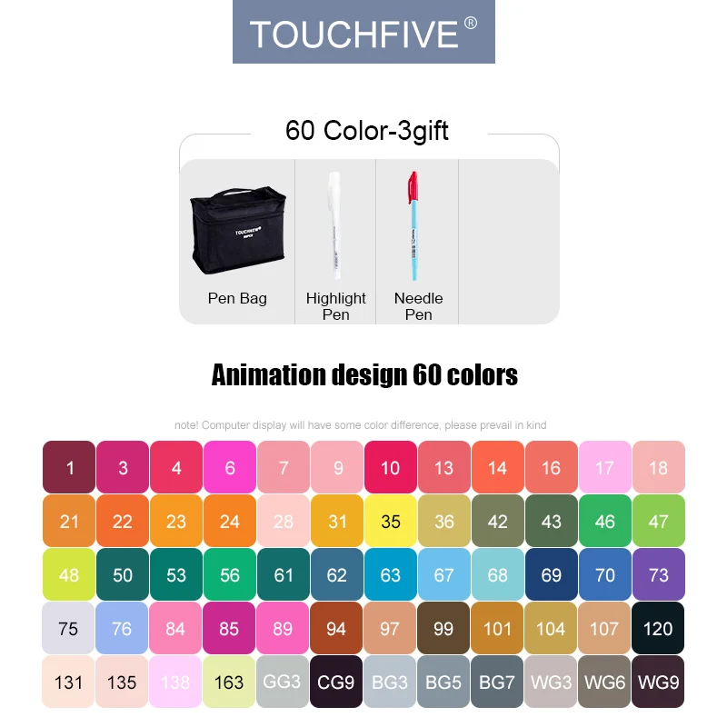 60 animation design TouchFIVE 30/40/60/80/168 набор цветных маркеров с двойным наконечником, спиртовая основа, хорошее смешивание чернил, профессиональное качество для рисования скетчей, манги, аниме - Цвет: 60 animation design