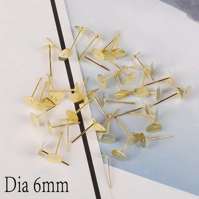 6mm without plug GD 100 шт./упак. Допустимое отклонение диаметра 4 6 8 мм* 12 мм золото/родий Цвет серьги-гвоздики в форме прокладки с жемчужной сережкой штепсельной вилки выводы для сережек для изготовления ювелирных изделий - Цвет: 6mm without plug GD