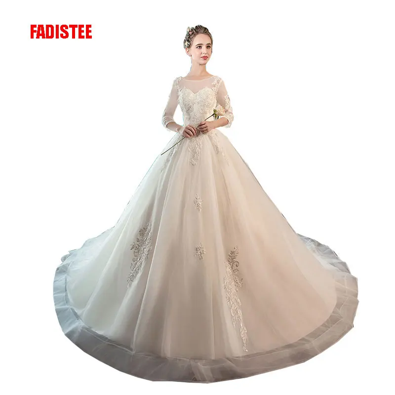 

FADISTEE New Arrival Elegant Wedding Dress Vestido De Festa Dress 3/4 Sleeves Lace Long Wedding Party Ivory Luxury Dresses