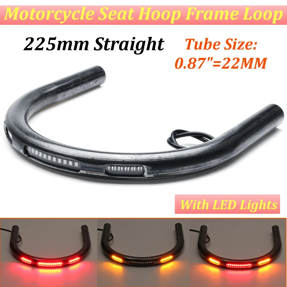 225mm straight 22 мм Универсальная трубка Кафе Racer задний Каркас сиденья обруч петля светодиодный стоп-сигнал для поворота Тормозные огни конец плоский для Kawasaki для Suzuki - Испускаемый цвет: 225mm straight