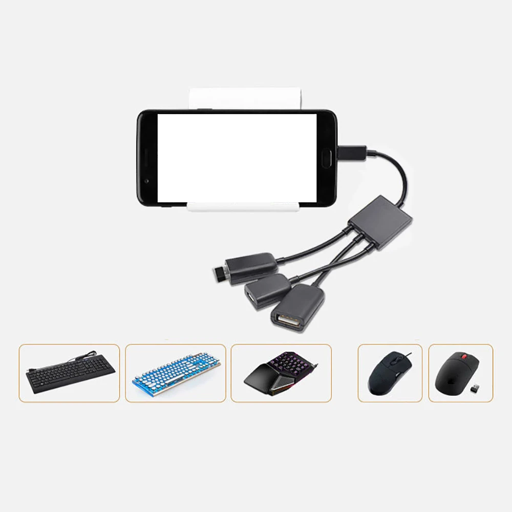 3 в 1 OTG Micro USB папа 2 usb порт + 1xMicro гнездовой разъем адаптера для смартфона Android U Disk