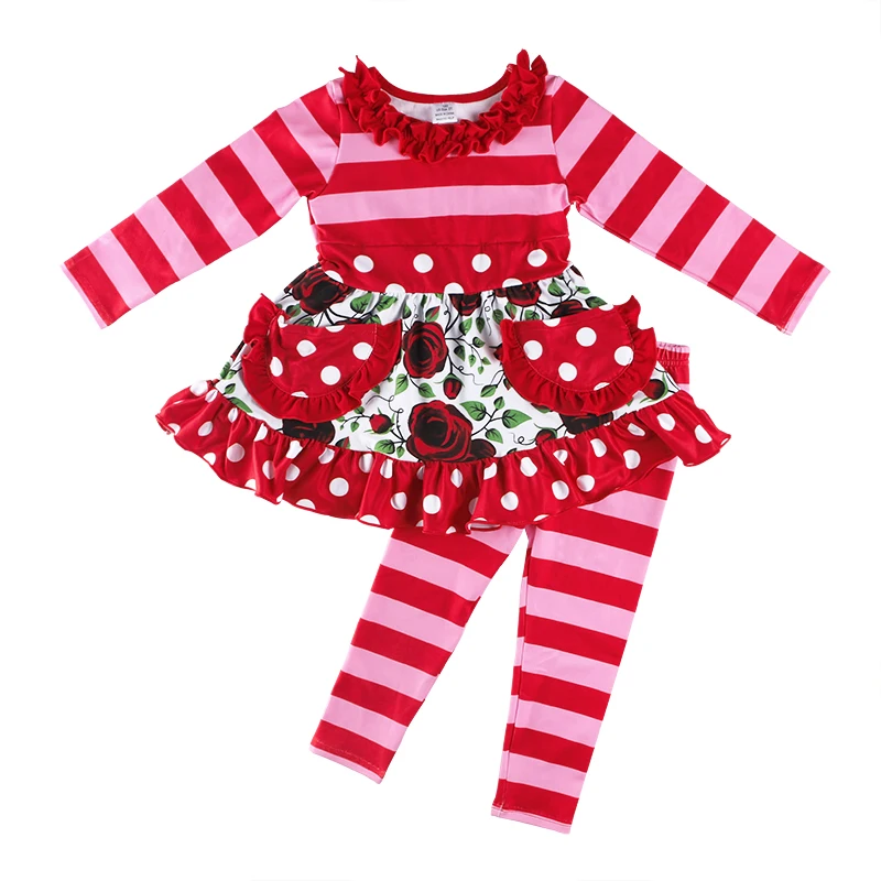 

Kaiya Angel Boutique Kids Valentines Clothing Set 3M-8Y Toddler Girls Floral Long Sleeve Top + Striped Trousers Girls Party Suit