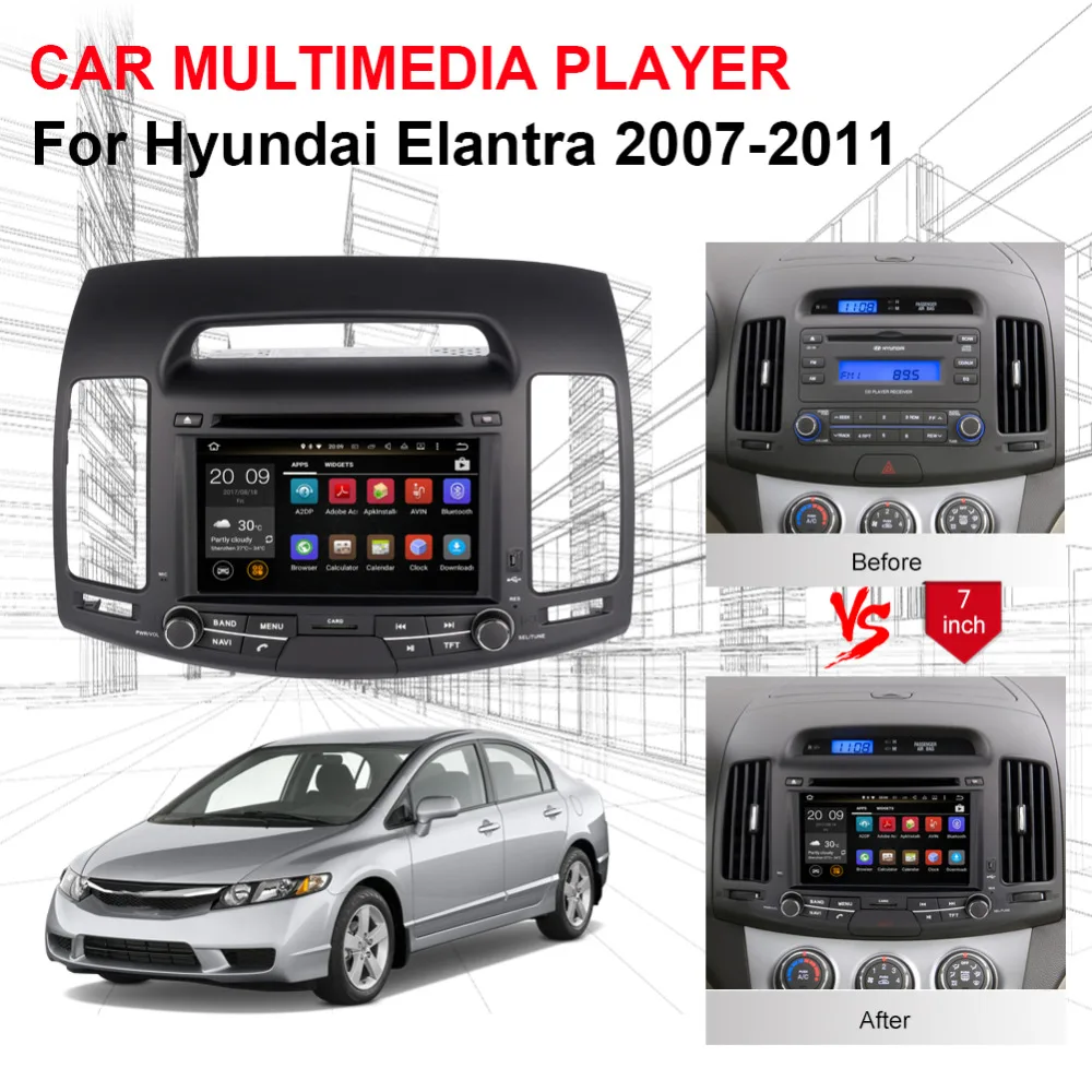 Android 8 0 Восьмиядерный 4 Гб ОЗУ автомобильный DVD плеер Радио стерео для Hyundai Elantra 2007