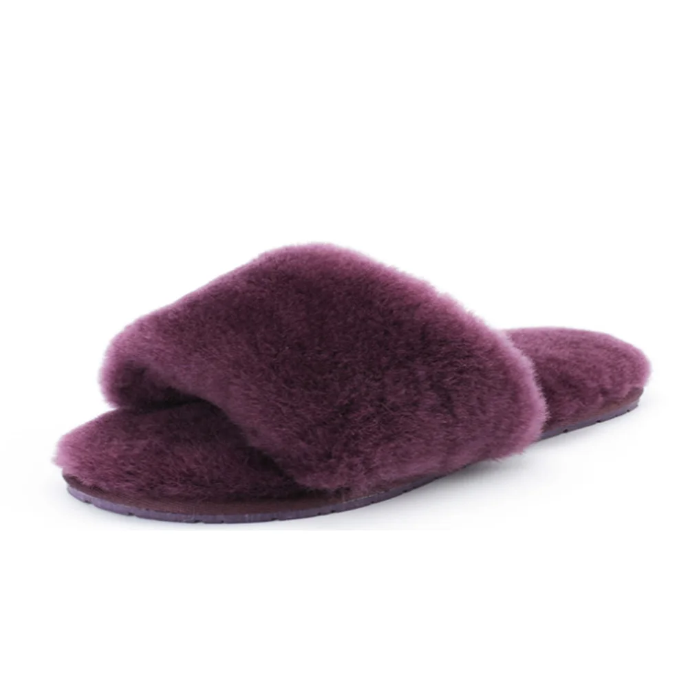 Purple Jron/7 цветов, тапочки из натуральной овчины, модные зимние женские домашние тапочки, меховые теплые, высокое качество, шерсть, мягкая плюшевая обувь, шерстяные - Цвет: Purple