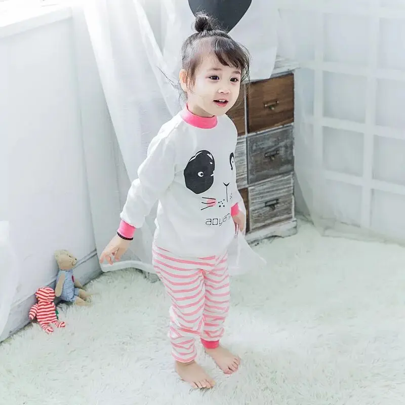 

Baby Girls Pajamas Clothing Sets Cartoon Sleepwear Suit Long Sleeve Cartoon Pajamas Home Wear Soft Cotton T-shirt+Pants Clothes