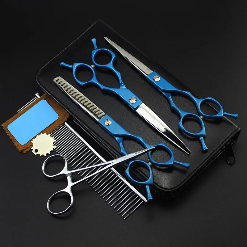 5 kit Japan steel 6.5 '' blue pet grooming hair scissors comb set dog cutting shears thinning barber tools hairdressing scissors