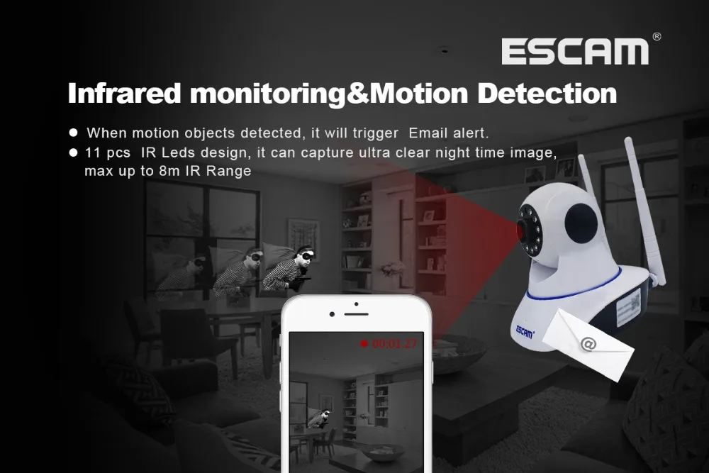ESCAM QP002 P2P 720 P/1080 p wifi IR PTZ сетевая IP камера