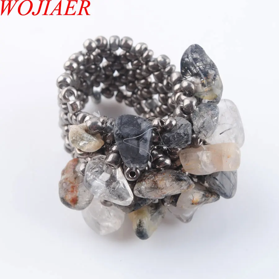 Jasper PJ3018 WOJIAER натуральное кольцо с драгоценным камнем для леди лабрадоирт стрейч Австрийские кольца ювелирные изделия PBJ301 - Цвет основного камня: Jasper PJ3018