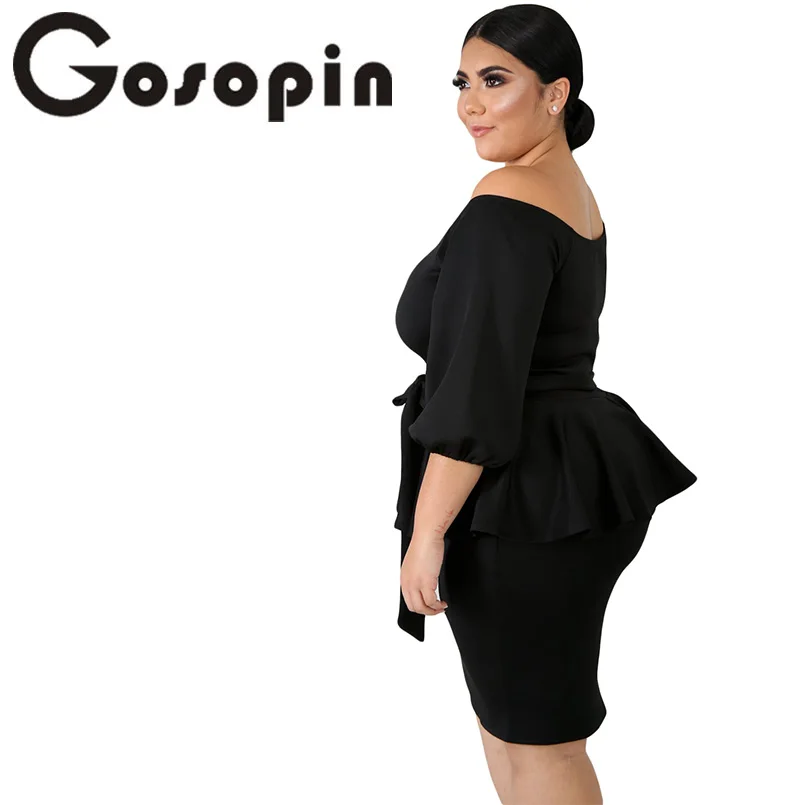 Gosopin Plus Size Party Dress Sash Tie White Peplum Sexy Women Short Gown Elegant Ruffle Bodycon Dresses Robe Femme 220596 | Женская