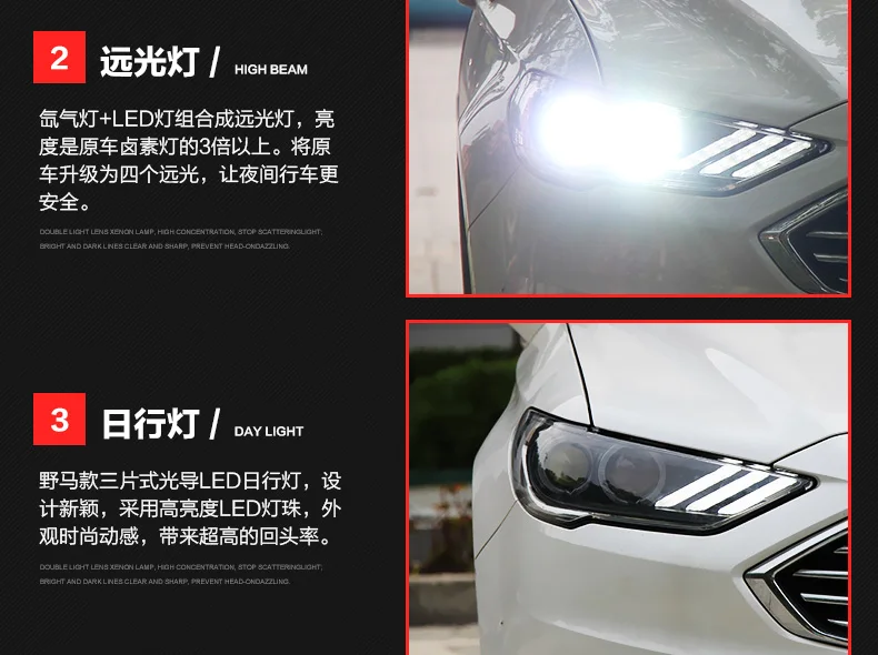 D-YL Автомобиль Стайлинг для Mondeo фары Fusion светодиодный фары оригинальные DRL Биксеноновые линзы Высокая Низкая головка луча лампа