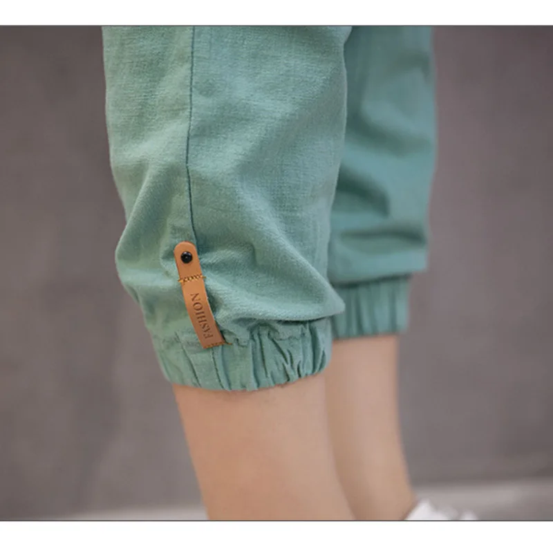 Модные хлопковые и льняные штаны женские летние свободные шаровары большого