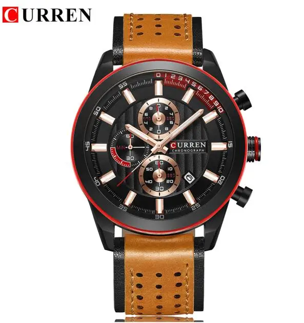 Color 5 CURREN Мужские новые военные спортивные часы мужские кожаные водонепроницаемые кварцевые наручные часы мужской хронограф дат часы Relogio Masculino - Цвет: Color 5