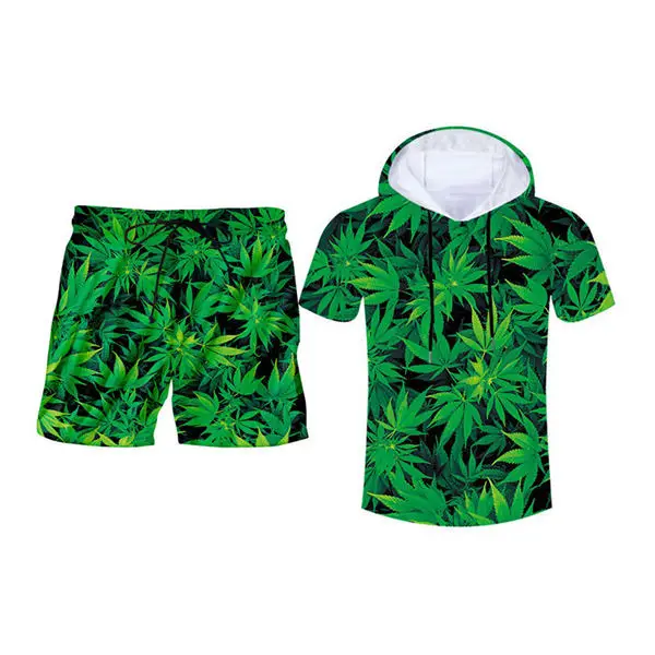 hoodie tees 2 sets Новинка, 3d топы с принтом зеленых сорняков и листьев+ шорты, мужские комплекты, летняя футболка без рукавов для фитнеса, толстовка с капюшоном и шорты, комплекты на заказ, S-6XL - Цвет: hoodie tees 2 sets