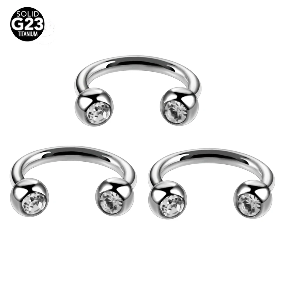 

10 pcs/lots G23 Grade Titanium BCR with Double gem ball jewelry pircing nariz1.2*8+3+3 MM horseshoe ring piercing nariz