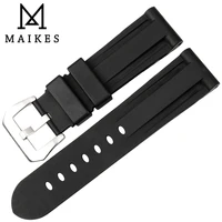 maikes new arrival fashionable black watch band replacement for sport dive silicone waterproof watch strap for panerai 24mm