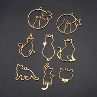 9pcs cute cat pendant metal frame jewelry making uv resin charms bezel setting