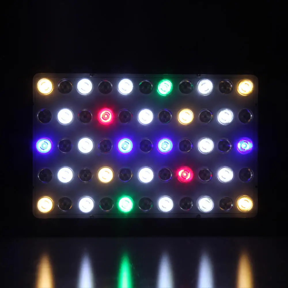 Аквариумная LED-лампа 165W Full Spectrum с регулируемой яркостью и кристаллической линзой для роста рыб и коралловых рифов.