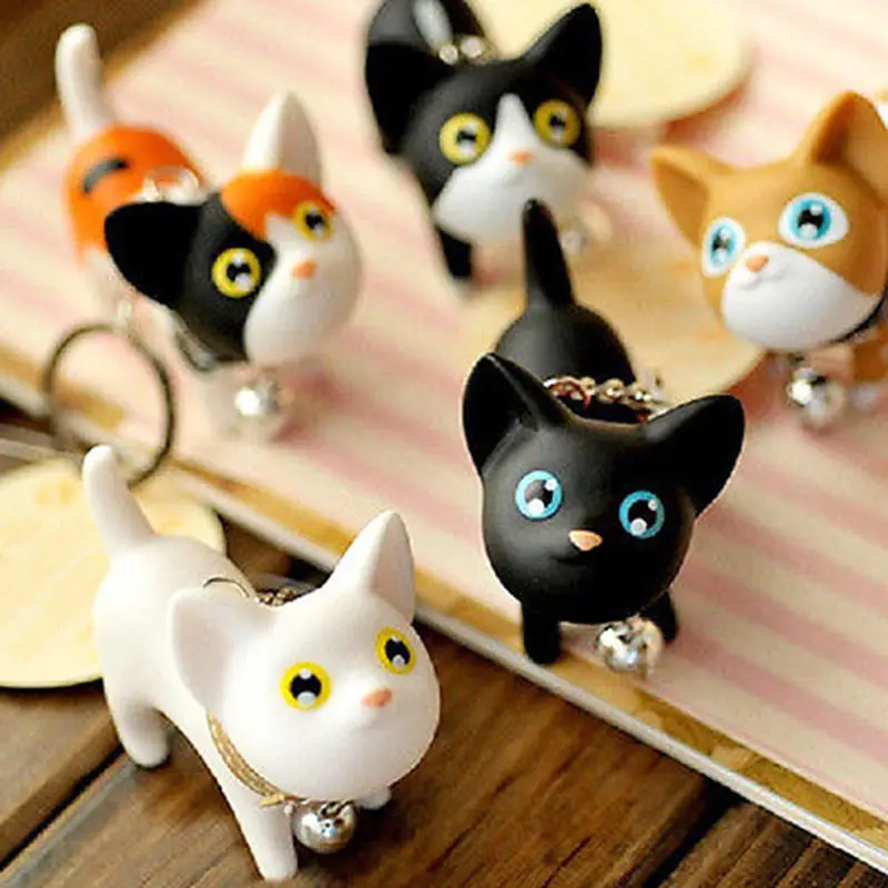 

OPPOHERE Fashion Cute Cartoon Cat Pendant Key Rings Kitten Cat Key Chain Shake Head Bell Car Bag Keychains Creative Jewelry Gift