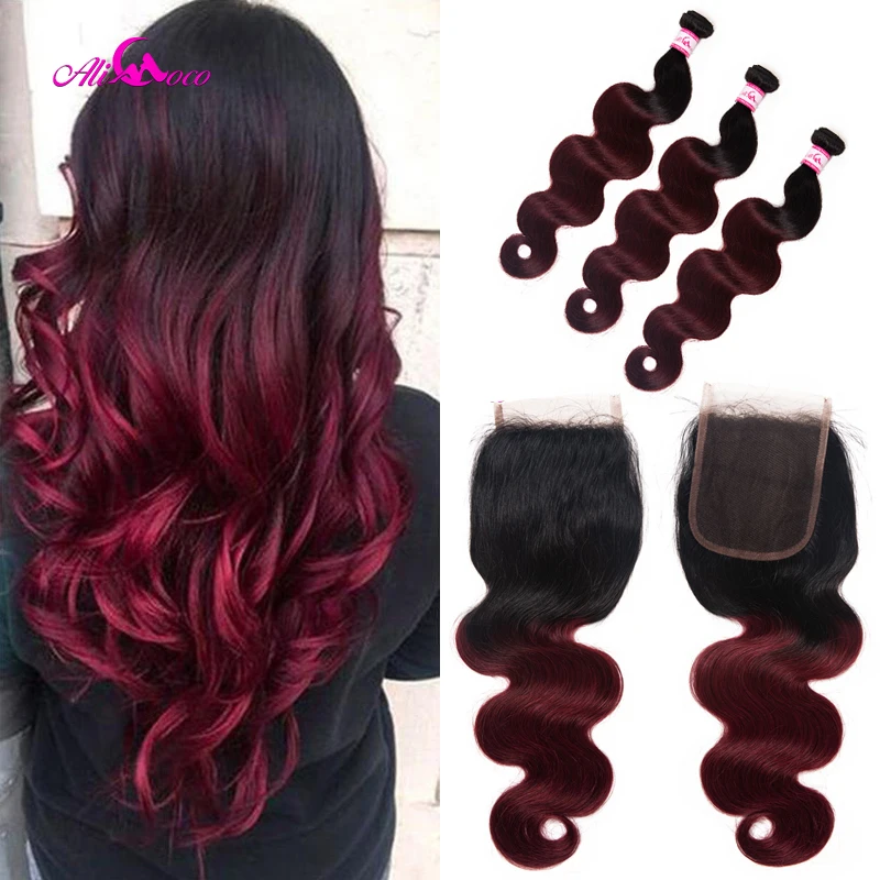 Али Коко бразильские объемные волнистые с кружевной застежкой 1B/99J 12 28 дюймов 100%