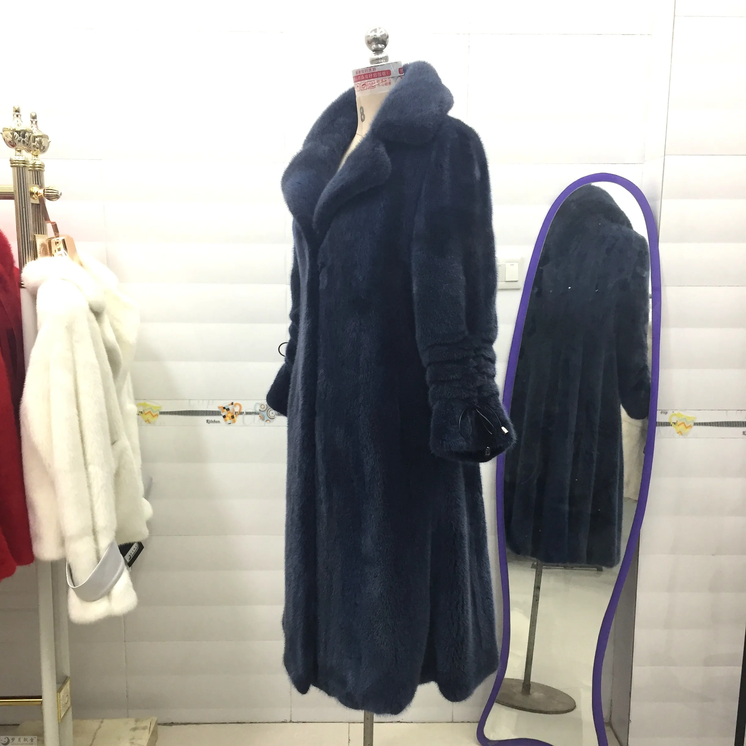 Новинка 2018 Женское пальто из натурального меха норки с длинным воротником |