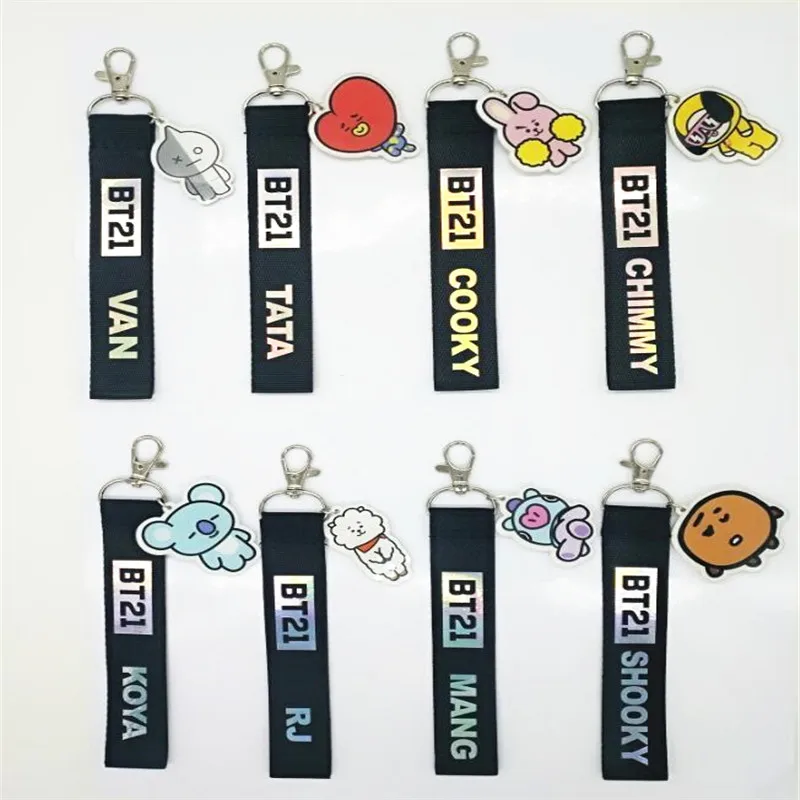 Kpop BT21 official Korean stars BTS cartoon Reflective laser bag holder key chain dolls girl boy Toy Collection H112 | Игрушки и хобби
